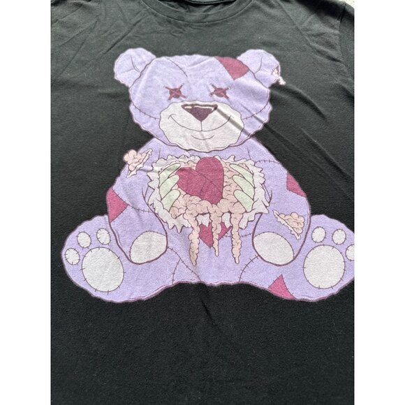 Black T-Shirt With Purple Patchwork Teddy Bear Graphic By Hot Topic 100% Cotton - Picture 3 of 6